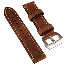 Brown 22mm Genuine Leather Wristwatch Watch Band Watchband Stainless Buckle