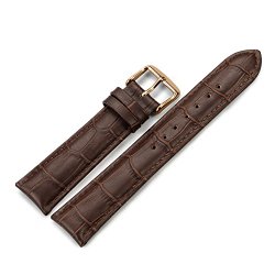 iStrap 20mm Calfskin Replacement Watch Band With Rose Gold Pin Buckle for Men Women – Brown