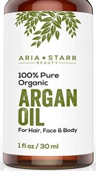 Aria Starr Beauty ORGANIC Argan Oil For Hair, Skin, Face, Nails, Cuticles & Beard- Best 100% Pure Moroccan Anti-Aging, Anti-Wrinkle Beauty Secret,EcoCert Certified Cold Pressed Moisturizer 1 OZ