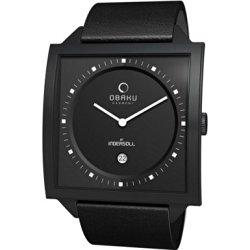 Obaku Men’s V116UBBRB Black Calf Skin Quartz Watch with Black Dial
