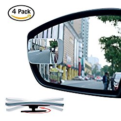 4 Pack Slim Square 360° Rotate + 20° Sway Adjustabe Blind Spot Mirror, Ampper HD Glass Convex Wide Angle Rear View Car SUV Universal Fit Stick On Lens
