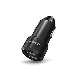Car Charger RAVPower 24W 4.8A Aluminum Alloy Dual USB Car Charger with iSmart Technology for iPhone 7, iPad, Samsung, LG, and More – Black