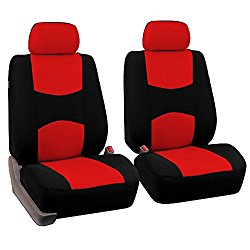 FH Group Universal Fit Flat Cloth Pair Bucket Seat Cover, (Red/Black) (FH-FB050102, Fit Most Car, Truck, Suv, or Van)