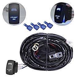 mictuning HD 300w LED Light Bar Wiring Harness 40 Amp Relay ON-OFF Laser Rocker Switch Blue(1Lead 12ft 14AWG)