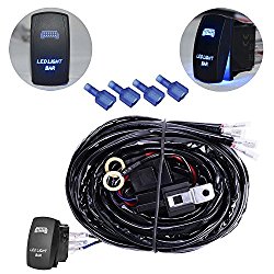 mictuning HD 300w LED Light Bar Wiring Harness 40 Amp Relay ON-OFF Laser Rocker Switch Blue(2Lead 12ft 16AWG)