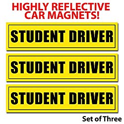 Wall26® Reflective Student Driver Magnetic Car Signs(Set of 3 ) Safety Caution Sign