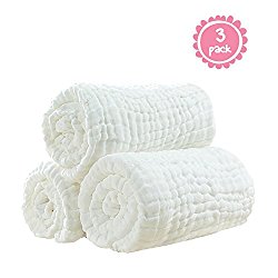 100% Medical Grade Natural Antibacterial,super Water Absorbent,soft and Comfortable,suitable for Baby’s Delicate Skin,cotton Gauze Warm Baby Bath Towels Also for Baby Blanket -3 Pcs