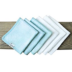 6 Baby Bamboo Bath Washcloths Premium Large Soft White and Blue 11 x 11 inch All Natural Towels by Copper Pearl