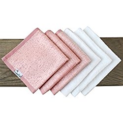 6 Baby Bamboo Bath Washcloths Premium Large Soft White and Pink 11 x 11 inch All Natural Towels by Copper Pearl