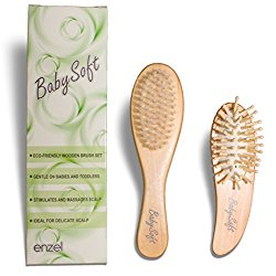 BabySoft Baby Hair Brush Set by Enzel. Natural Bamboo Wood and Super Soft Bristles Suitable for Newborn Babies and Toddlers.
