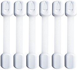 Child Safety Locks | For Baby Proofing Cabinets, Drawers, Appliances, Toilet Seat, Fridge, Oven and more | No Drilling | Uses 3M Adhesive with Adjustable Strap and Latch System (6 Pack, White)