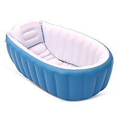 Ecity Large Capacity Baby Inflatable BathTub Plastic Mini Air Swimming Pool ToddlerThick Foldable Shower Basin, Blue (Blue)