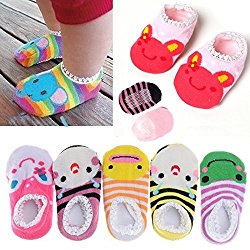 Fly-love® 5 Pairs Cute Baby Toddler Stripes Anti Slip Skid Socks No-Show Crew Boat Sock For 6-18 month