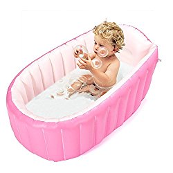 Inflatable Baby Bathtub,Topist Portable Mini Air Swimming Pool Kid Infant Toddler Thick Foldable Shower Basin with Soft Cushion Central Seat (Pink)