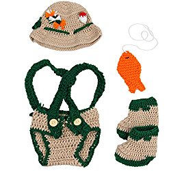 Jastore Baby Newborn Photography Prop Crochet Fisherman Costume Hat Diaper Shoes