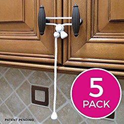 Kiscords Baby Safety Cabinet Locks For Knobs Child Safety Cabinet Latches For Home Safety Strap For Baby Proofing Cabinets Kitchen Door RV No Drill No Screw No Adhesive / Color White/ 5 Pack