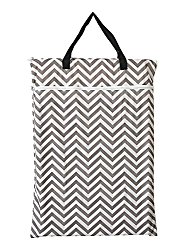 Large Hanging Wet/dry Cloth Diaper Pail Bag for Reusable Diapers or Laundry (Grey Chevron)