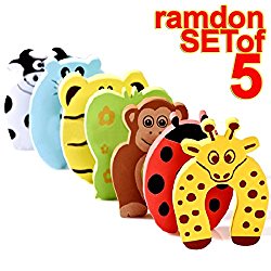 The Wolf Moon® Children Safety No Finger Pinch Foam Door Stopper. Colorful Cartoon Animal Cushion – Ramdom Bundled Baby Child Kid Cushiony Finger Hand Safety, Curve Shaped Door Stop Guard 5 PCS Set