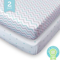 Ziggy Baby Jersey Cotton Fitted Crib Sheet Set, Blue/Grey, 2 Pack