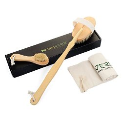 100% Natural Boar Bristle Body Brush & Face Brush Set for Dry Brushing, Bath & Shower with Long Handle – Exfoliate Skin, Reduce Cellulite & Improve Circulation – Perfect As a Gift – FREE Bag and Instructions