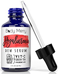 Body Merry Hyaluronic Acid Serum for Anti-aging with Vitamic C and Natural Green Tea, 2 Oz