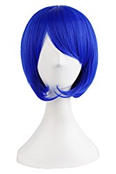 MapofBeauty Fashion Girl Natural Short Straight Wigs Diagonal Bangs Wigs-Navy Blue-Ladies