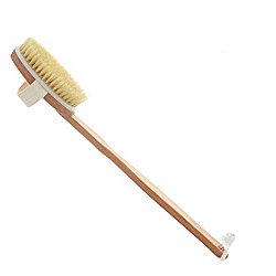 Wooden Shower Body Brush with Boar Bristle Made By Mira with Detachable Hand Grip Handle (Wood)
