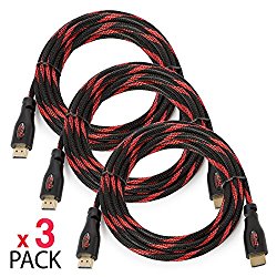 BAM Braided HDMI Cable with Gold Plated Connectors, 10-Feet, 3-Pack