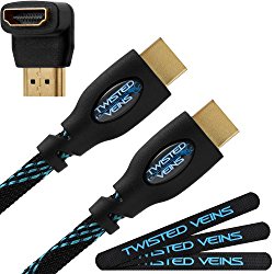 Twisted Veins 50′ High Speed HDMI Cable + Right Angle Adapter and Three Micro Velcro Cable Ties (Latest Version Supports Ethernet and Audio Return)