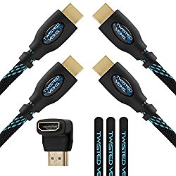 Twisted Veins Two (2) Pack of (15 ft) High Speed HDMI Cables + Right Angle Adapter and Velcro Cable Ties (Latest Version Supports Ethernet, 3D, and Audio Return)