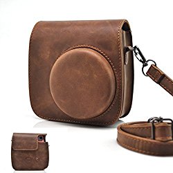 HelloHelio Vintage PU Leather Case with Strap for Fujifilm Instax Mini 8, Brown