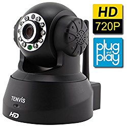 TENVIS JPT3815W-HD Wireless Surveillance IP/Network Security Camera, Baby Monitor, Night Vision, Black
