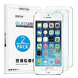 OMOTON 2.5D Round Edge 9H Tempered Glass Anti-Scratch Screen Protector for iPhone SE/ 5S/ 5C/ 5 – Clear (2 Pack)