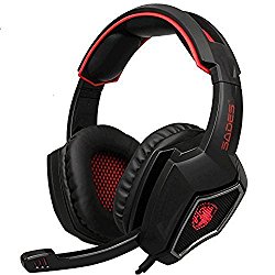 [2016 Newest]SADES Spirit Wolf 3.5mm Wired Gaming Headset with Microphone,Deep Bass Over-the-Ear Noise Isolating, Volume Control, LED Lights For PC Gamers (Black Red)