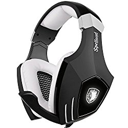 [2016 Newly Updated USB Gaming Headset] SADES A60/OMG Computer Over Ear Stereo Heaphones With Microphone Noise Isolating Volume Control LED Light (Black+White) For PC & MAC