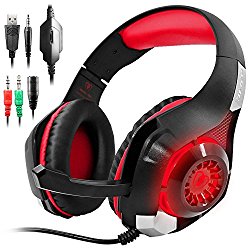 GM-1 Gaming Headset for New Xbox One PS4 PC Tablet Cellphone, Stereo LED Backlit Headphone with Mic by AFUNTA-Red