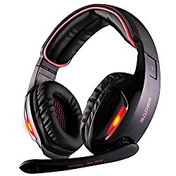 GW SADES SA902 7.1 Channel Virtual USB Surround Stereo Wired PC Gaming Headset Over Ear Headphones with Mic Revolution Volume Control Noise Canceling LED Light(Black&Red)