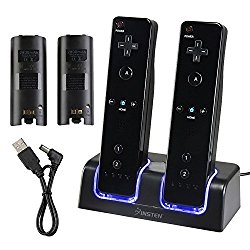 Insten Dual Charging Station w/ 2 Rechargeable Batteries & LED Light for Wii Remote Control, Black – (Original Wii Controllers Not Included) Retail Packaging