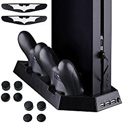 Zacro PS4 Vertical Stand Cooling Fan Dual Charging Station for Playstation 4 DualShock 4 Controllers, with Dual USB HUB Charger Ports