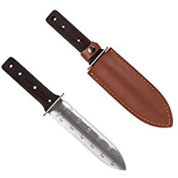 Hori Hori Garden Knife (Right Serrated Blade), Ideal Gardening Digging Landscaping Weeding Tool, with Leather Sheath and a Fine Gift Box