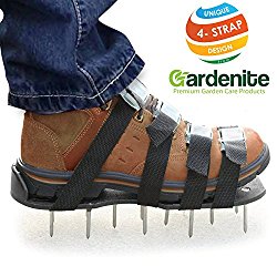 Premium Nylon ( Not Plastic ) Heavy Duty Lawn Aerator Shoes – 4 Adjustable Straps and Metal Buckles – Nylon Aeration Sandals with Zinc Alloy Buckles – Extra Spikes and Bonus Wrench Included
