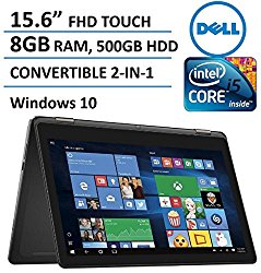 Dell Inspiron I7568 15.6 Inches 2-in-1 Convertible Full HD Touchscreen Laptop or Tablet (Intel Core, 8 Gb Sdram, 500 GB HDD, Windows 10), Black