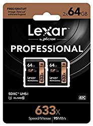 Lexar Professional 633x 64GB SDXC UHS-I Card w/Image Rescue 5 Software – LSD64GCB1NL6332 (2 Pack)