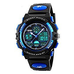 Jelercy Multi Function Digital Analog Watch LED Quartz Water Resistant Sport Watches for Boys Blue