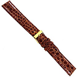 20mm Milano Med.Brown Genuine Crocodile Padded Stitched Mens Watch Band Long 855