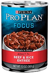 Purina Pro Plan Wet Dog Food, Focus, Adult 7+ Beef & Rice Entrée Morsels in Gravy, 13-Ounce Can, Pack of 12