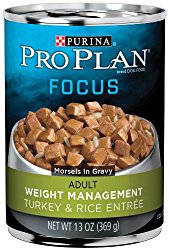 Purina Pro Plan Wet Dog Food, Focus, Adult Weight Management Turkey & Rice Entrée Morsels in Gravy, 13-Ounce Can, Pack of 12