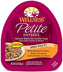 Wellness Petite Entrees Mini Filets Grain Free Natural Wet Small Breed Dog Food, Roasted Chicken & Beef, 3-Ounce Cup (Pack of 24)