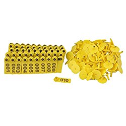 BQLZR Goat Sheep Pig 1-100 Number Plastic Livestock Ear Tag With Yellow Color Pack Of 100