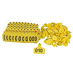BQLZR Yellow 1-100 Numbers Plastic Large Livestock Ear Tag for Cow Cattle Pack of 100